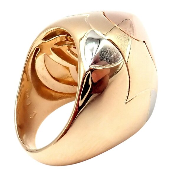Authentic! Bvlgari Bulgari 18k Yellow White Rose Gold Tricolor Pyramid Ring sz 6 - Picture 9 of 15